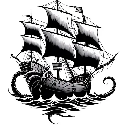 ship kraken tribal tattoo design idea