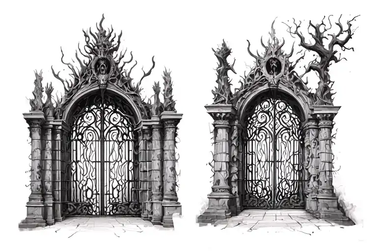 gustave dore gates of hell, no people tattoo design idea