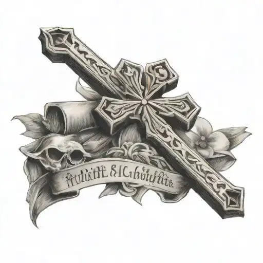 wooden cross with the verse Philippians 4:13 above it and Ephesians 6:10-20 under it tattoo design idea