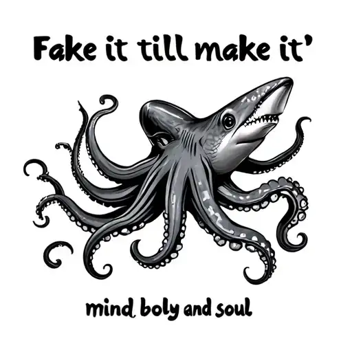 "Fake it till you make it" octopus shark time balance mind body and soul tattoo design idea