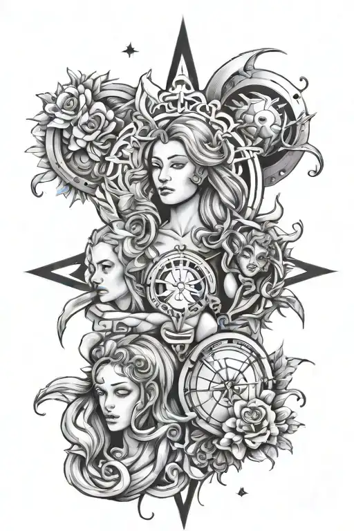 virgo pisces libra and sagittarius family tattoo design idea