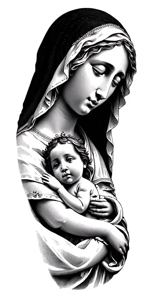 mary holding baby jesus tattoo design idea