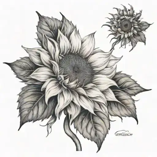 Black And White and colorfull Sunflower tattoo design idea