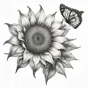 Black And White and colorfull Sunflower tattoo design idea