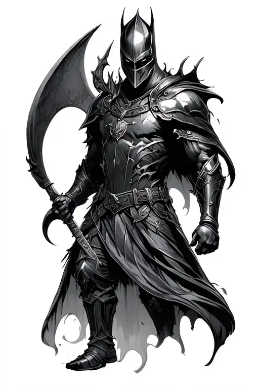 dark fantasy knight tattoo design idea