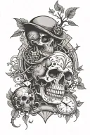 skull, kiss of death, compass, tree of life, skateboard, smiley, puzzle piece, 13, 8ball, lady, joker tattoo design idea
