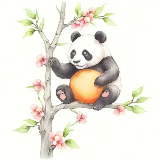 cherry blossem tree branches and baby pandas tattoo design idea