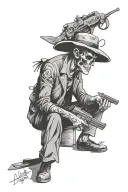 lonely man with a gun thinking about life and death tattoo design idea