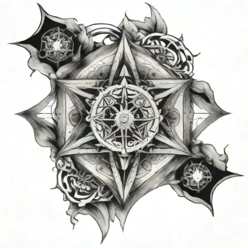 metatron's cube with a compass rose surrounded tattoo design idea