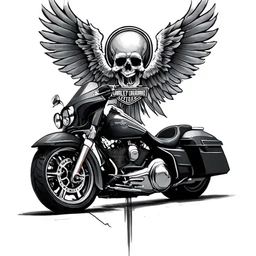 harley davidson road glide transformed into a religious tattoo design idea