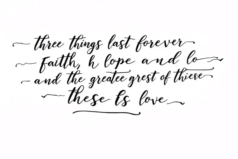 calligraphy "three things last forever - faith, hope and love - and the greatest of these is love  tattoo design idea