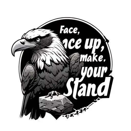 "Face up, make your stand" eagle holding a stone tattoo design idea