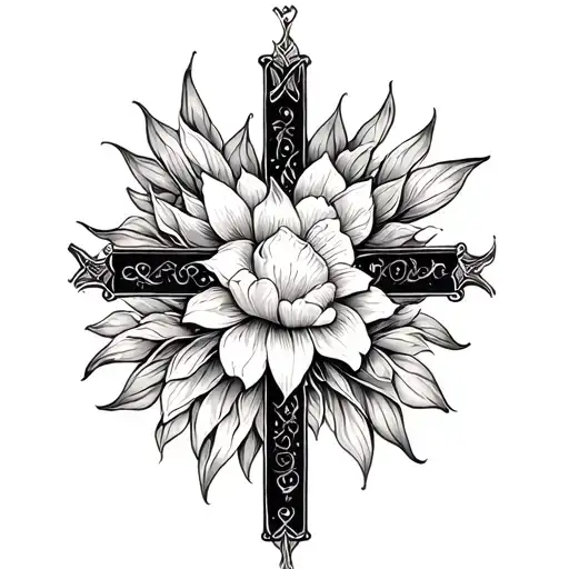 gratitude and content arranged as a cross  tattoo design idea