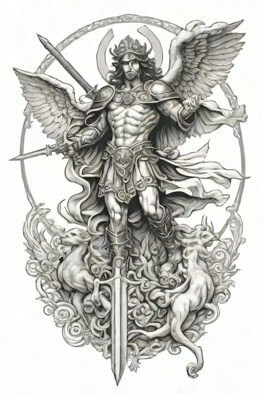 st micheal slaying satan tattoo design idea