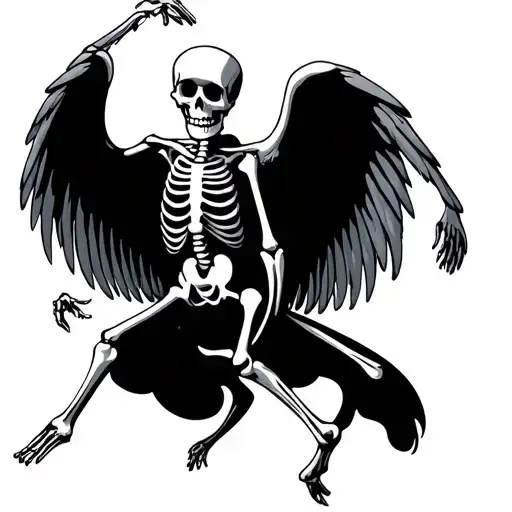 dancing skeleton with wings  tattoo design idea