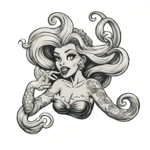 Ursula from little mermaid as pin up girl tattoo design idea