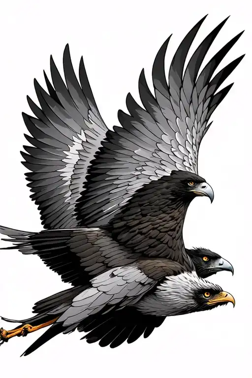 Harpia harpyja, Black Hawk flying tattoo design idea