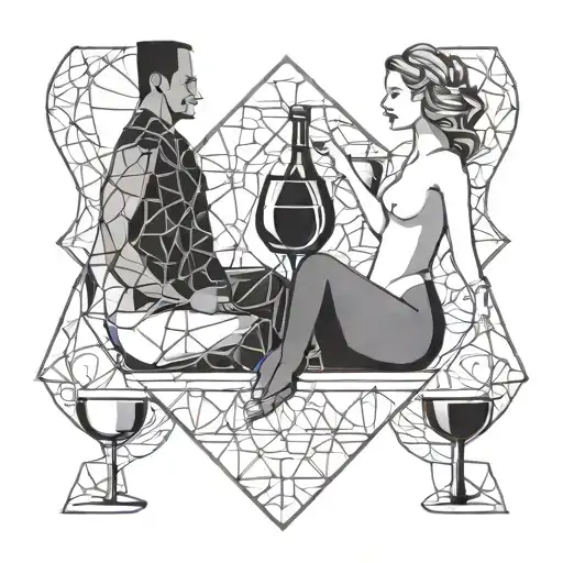 sex of man and woman with wine tattoo design idea