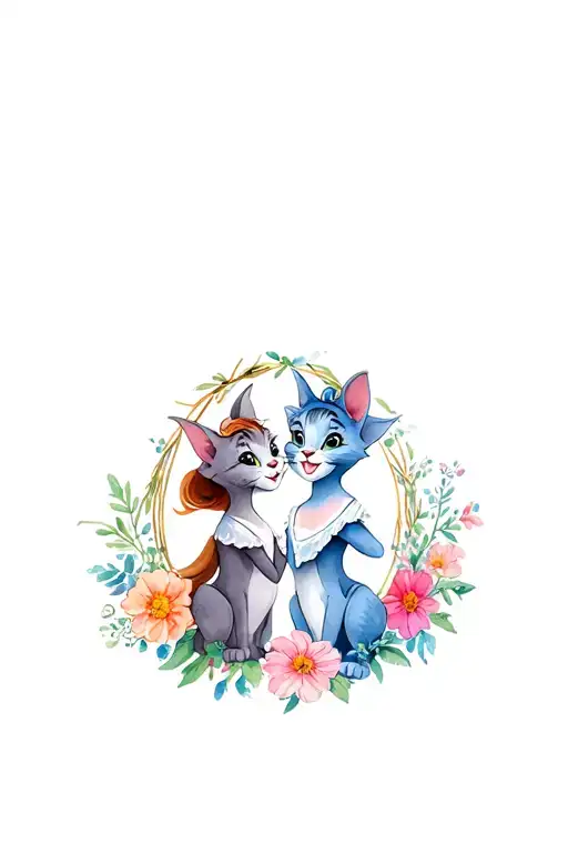 marie and duchess from aristocats disney movie surrounded by a flower frame mothers tattoo tattoo design idea