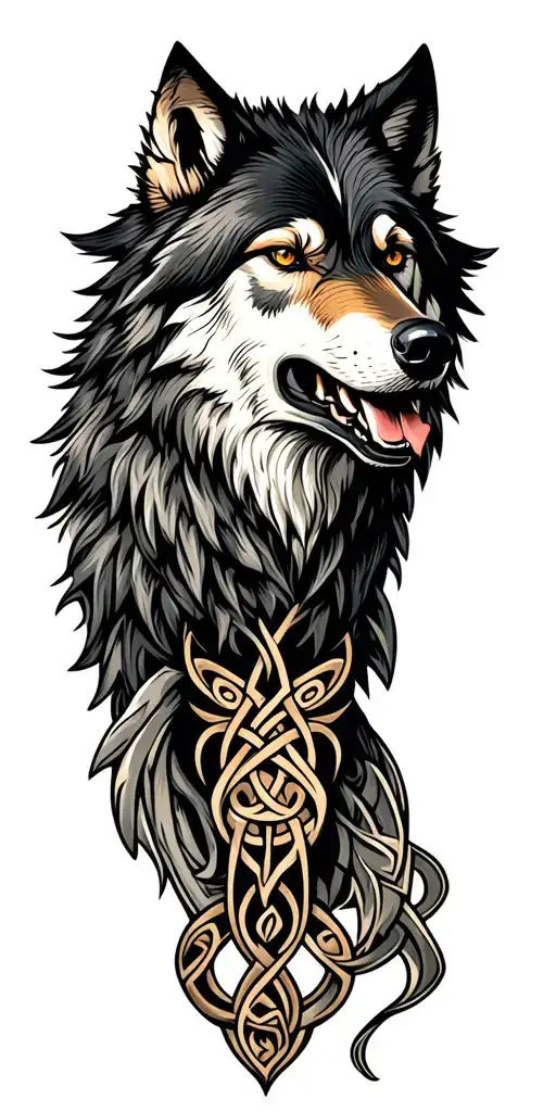 Celtic wolf with amour tribal  tattoo design idea
