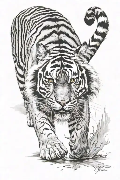 Tiger walking tattoo design idea