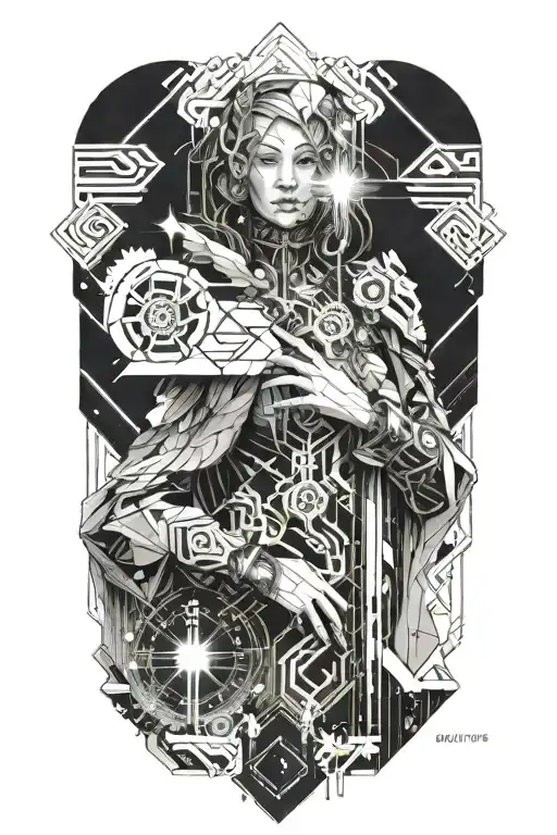 heaven opening her coat to reveal hidden galaxies tattoo design idea