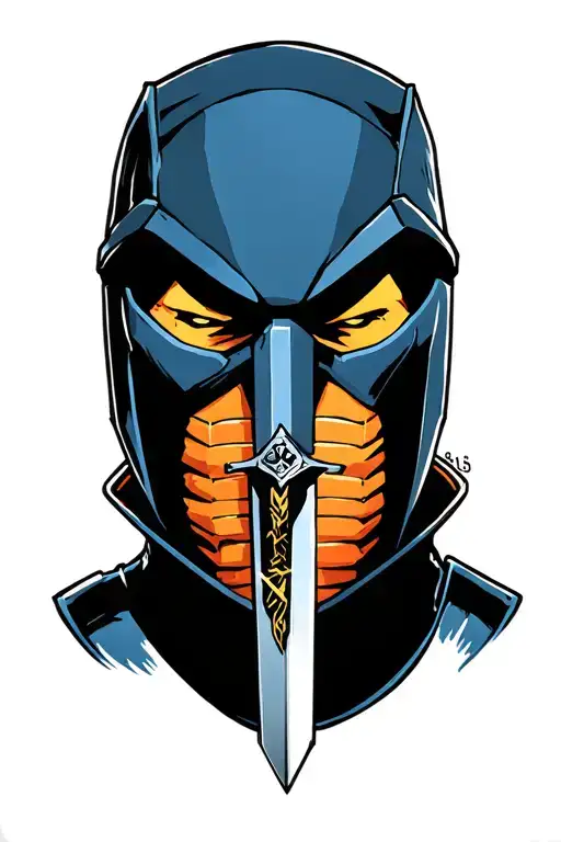 Deathstroke villain with sword and armor tattoo design idea