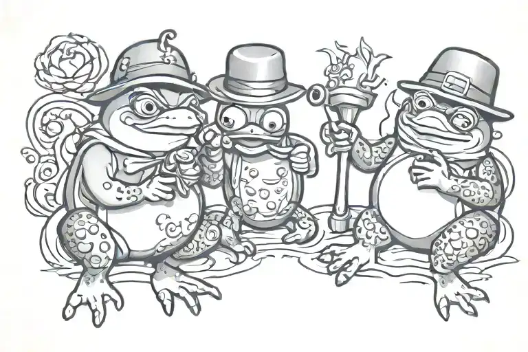 penguin frog friends with bong tattoo design idea