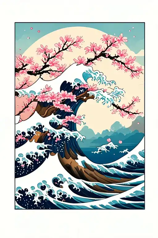 tidal wave Cherry Blossom tree tattoo design idea