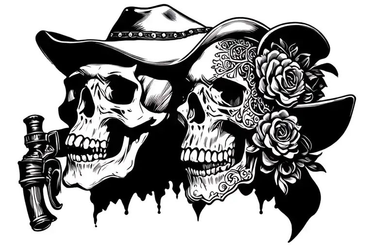 cowboy half skull  tattoo design idea