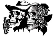 cowboy half skull  tattoo design idea