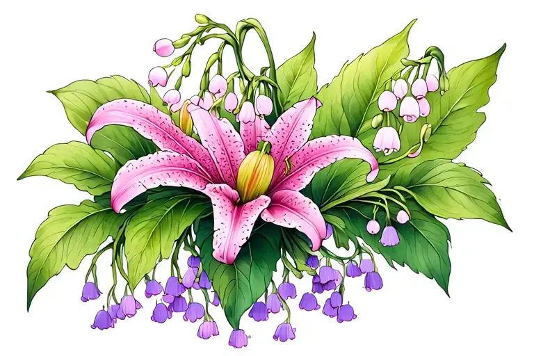 pink and purple lily of the valley tattoo design idea