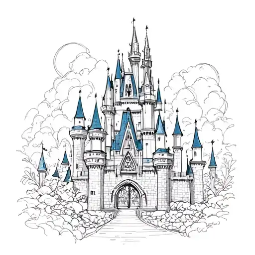 Disney castle surrounded tattoo design idea