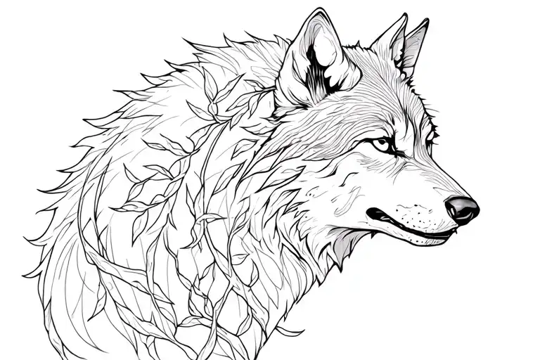 top surgery wolf with vines wrapped tattoo design idea