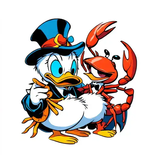 uncle Scrooge McDuck and Mr crab surrounded tattoo design idea