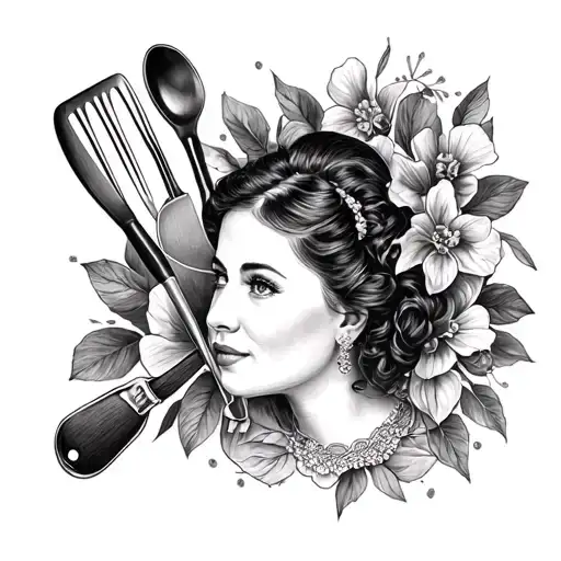 Create a tattoo drawing in remembrance of my mother and sister who passed away, Bonnie and Vonetta. Add kitchen utensils tattoo design idea
