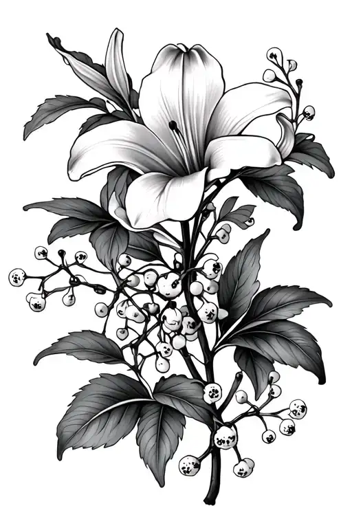 lily vine wrapped with baby's breath and berries tattoo design idea