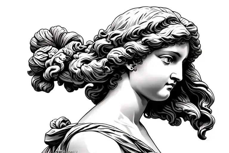a detailed realistic depiction of Aphrodite in the style of a ancient Greek statue inspired by the classical sculptures  tattoo design idea