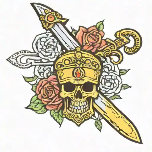 sword of Alexander in cheesy fiesta potatos tattoo design idea