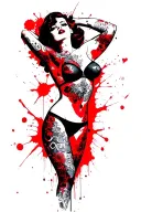 Pin up girl side profile with her head turned looking at me with no top on wearing a thong tattoo design idea