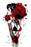 Pin up girl side profile with her head turned looking at me with no top on wearing a thong tattoo design idea