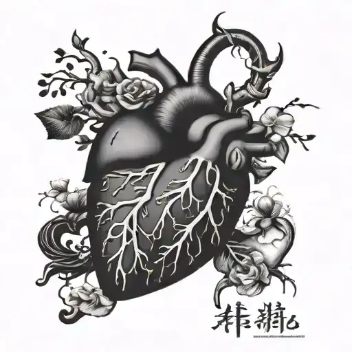 Combine Korean calligraphy with an anatomical heart to symbolize your passion for plastic surgery and learning tattoo design idea