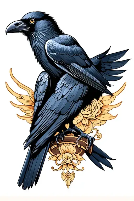 Neo traditional two headed raven perched tattoo design idea
