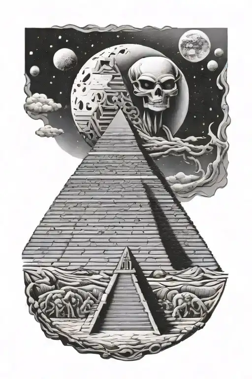 alien ancient egypt pyramid moon tattoo design idea