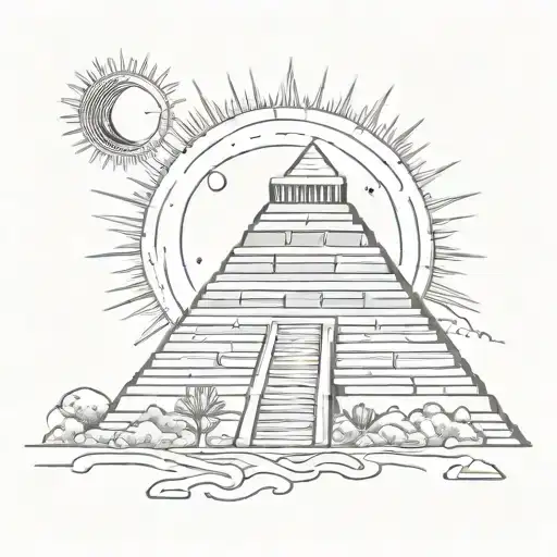 mexican aztec pyramid with solar eclipse moon surrounded tattoo design idea