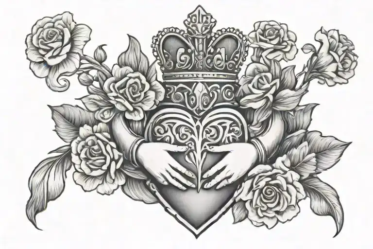 claddagh with flowers coming out of arms as band tattoo design idea