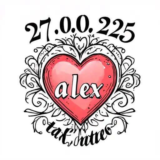 " 27.02.25 " heart date name"alex" written tattoo design idea