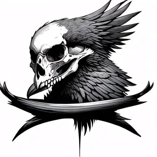 Mobius Strip Crow Skull fine line tattoo design idea
