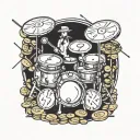 A drum set made out of various coins symbolizing financial success tattoo design idea