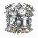 A drum set made out of various coins symbolizing financial success tattoo design idea